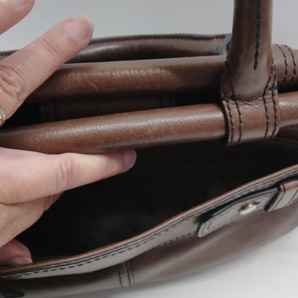 Fossil Maddox Brown Leather Bar Satchel Handbag - Picture 7 of 16